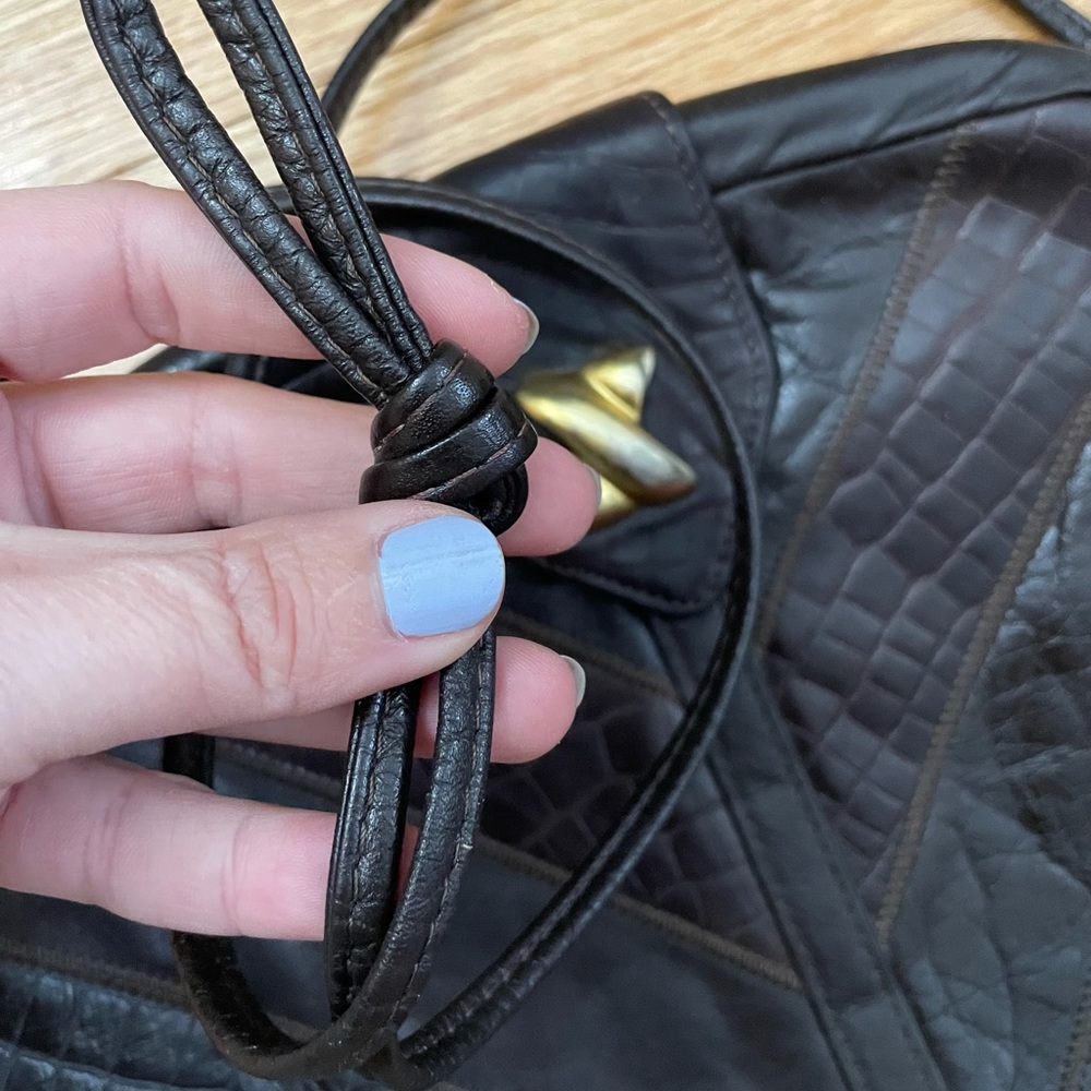 Vintage Dark Brown Patchwork Leather Crossbody Pu… - image 7